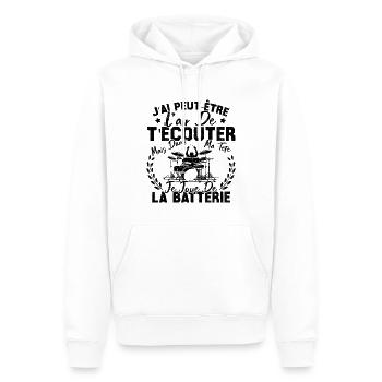 Dans Ma Tête Je Joue De La Batterie Batteur Cadeau - Sweat à capuche Premium bio Homme - blanc - Devant - Nico (187cm)