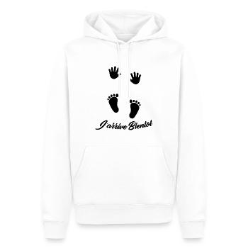 J'arrive Bientôt / Cadeau pour futur maman - Sweat à capuche Premium bio Homme - blanc - Devant - Nico (187cm)