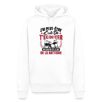 Dans Ma Tête Je Joue De La Batterie Batteur Cadeau - Sweat à capuche Premium bio Homme - blanc - Devant - Nico (187cm)