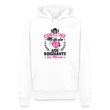 Certifiée meilleure aide-soignante du monde - Sweat à capuche Premium bio Homme - blanc - Devant - Nico (187cm)