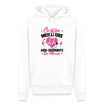 Certifiée meilleure aide-soignante du monde - Sweat à capuche Premium bio Homme - blanc - Devant - Nico (187cm)