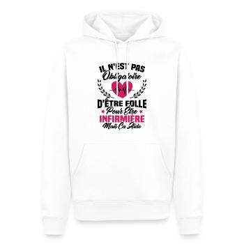 Pas obligatoire d'être folle pour être infirmièr - Sweat à capuche Premium bio Homme - blanc - Devant - Nico (187cm)