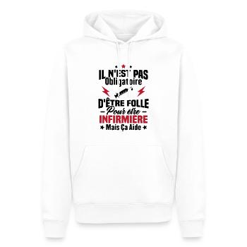 Pas obligatoire d'être folle pour être infirmièr - Sweat à capuche Premium bio Homme - blanc - Devant - Nico (187cm)