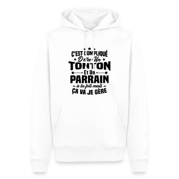C'est compliqué d'être un tonton et un parrain - Sweat à capuche Premium bio Homme - blanc - Devant - Nico (187cm)