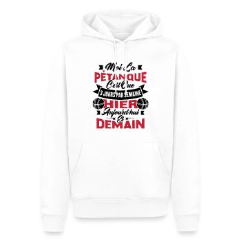 La pétanque c'est que 3 jours par semaine - Sweat à capuche Premium bio Homme - blanc - Devant - Nico (187cm)