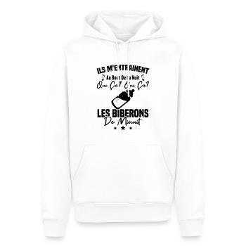 Qui ça qui ça Les biberons de minuit Humour Cadeau - Sweat à capuche Premium bio Homme - blanc - Devant - Nico (187cm)