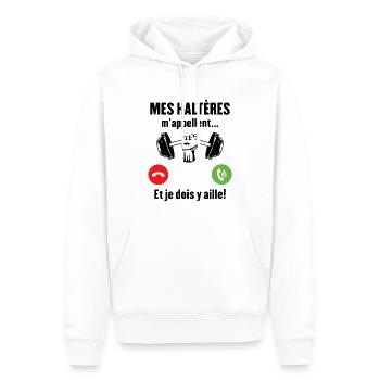 Les haltères musculation m'appellent - Sweat à capuche Premium bio Homme - blanc - Devant - Nico (187cm)