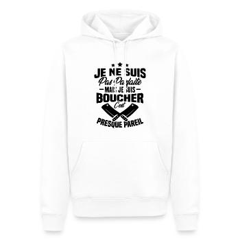 Je Ne Suis Pas Parfaite Mais Je Suis Boucher - Sweat à capuche Premium bio Homme - blanc - Devant - Nico (187cm)