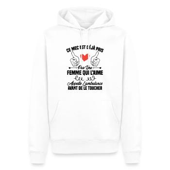 Ce mec est déjà pris par une femme qui l'aime - Sweat à capuche Premium bio Homme - blanc - Devant - Nico (187cm)
