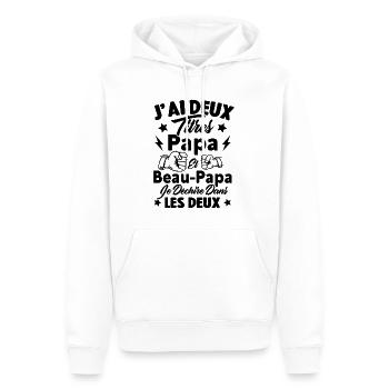 Cadeau J'ai deux titres Papa et Beau papa - Sweat à capuche Premium bio Homme - blanc - Devant - Nico (187cm)