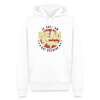 Je suis beau papa qui déchire / Cadeau beau papa - Sweat à capuche Premium bio Homme - blanc - Devant - Nico (187cm)