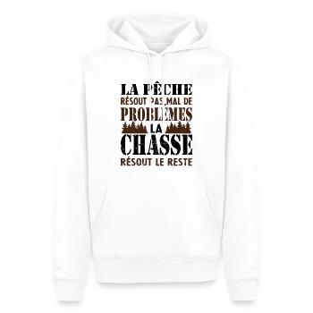 La Pêche résout pas mal de problémes Humour cadeau - Sweat à capuche Premium bio Homme - blanc - Devant - Nico (187cm)