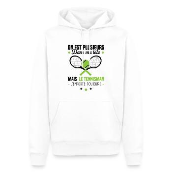 Le tennisman l'emporte toujours Humour cadeau - Sweat à capuche Premium bio Homme - blanc - Devant - Nico (187cm)
