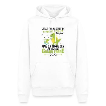 Je vais être grand frère 2023 / Cadeau grand frère - Sweat à capuche Premium bio Homme - blanc - Devant - Nico (187cm)