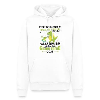Je vais être grand frère 2026 / Cadeau grand frère - Sweat à capuche Premium bio Homme - blanc - Devant - Nico (187cm)