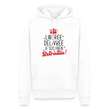 Libérée Délivrée Je suis Enfin Retraitée Cadeau - Sweat à capuche Premium bio Homme - blanc - Devant - Nico (187cm)