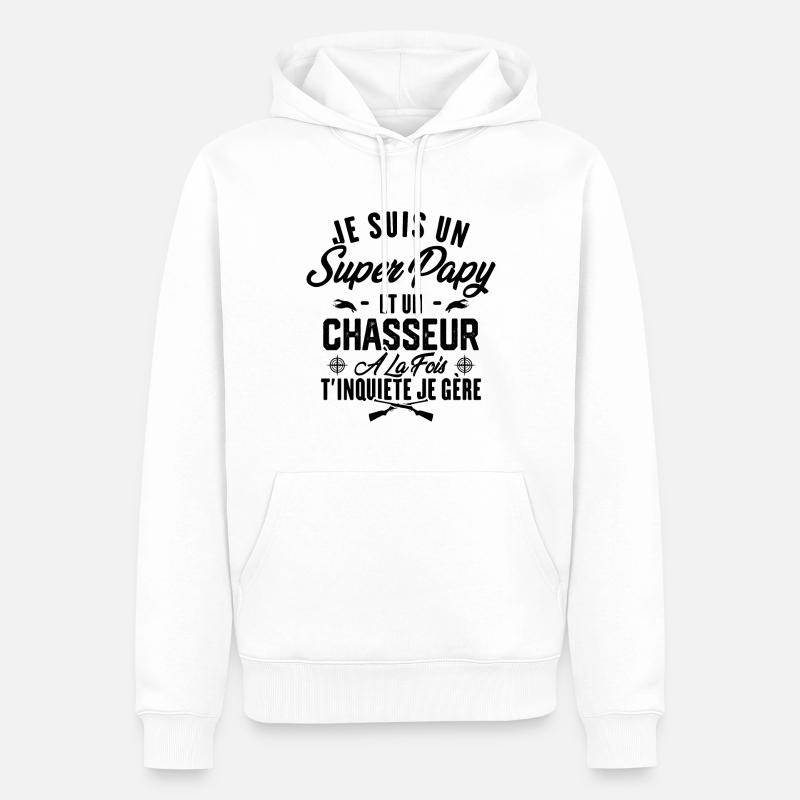 Je suis un super papy et un chasseur, Cadeau papy - Sweat à capuche Premium bio Homme - blanc