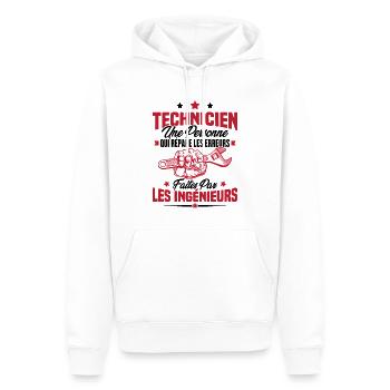 Technicien une personne qui répare les erreurs - Sweat à capuche Premium bio Homme - blanc - Devant - Nico (187cm)