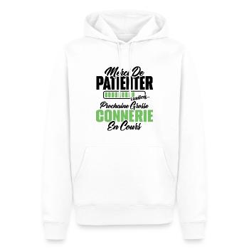 Humour cadeau prochaine grosse connerie en cours - Sweat à capuche Premium bio Homme - blanc - Devant - Nico (187cm)