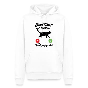 Mon chat m'appelle - Sweat à capuche Premium bio Homme - blanc - Devant - Nico (187cm)