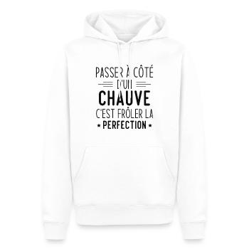 Chauve perfection, Cadeau humour homme chauve - Sweat à capuche Premium bio Homme - blanc - Devant - Nico (187cm)