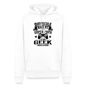 Un super papa et Un geek - Cadeau papa jeux video - Sweat à capuche Premium bio Homme - blanc - Devant - Nico (187cm)