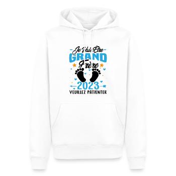Je Vais Être Grand Frère en 2023 - Sweat à capuche Premium bio Homme - blanc - Devant - Nico (187cm)
