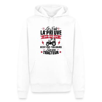 Preuve que mon papa tracteur, Papa agriculteur - Sweat à capuche Premium bio Homme - blanc - Devant - Nico (187cm)