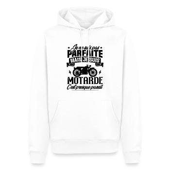 Je ne suis pas parfaite mais je suis motarde - Sweat à capuche Premium bio Homme - blanc - Devant - Nico (187cm)