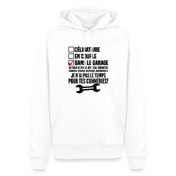 Celibataire en couple dans le garage - Sweat à capuche Premium bio Homme - blanc - Devant - Nico (187cm)