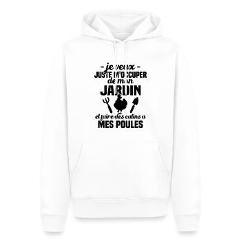 M'occuper de mon jardin, Cadeau jardinier poules - Sweat à capuche Premium bio Homme - blanc - Devant - Nico (187cm)