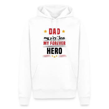 Papa mon premier amour mon héros cadeau pour papa - Sweat à capuche Premium bio Homme - blanc - Devant - Nico (187cm)