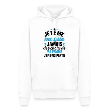 Je ne me moque jamais des choix - Sweat à capuche Premium bio Homme - blanc - Devant - Nico (187cm)