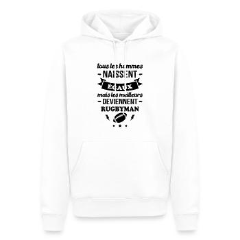 Hommes égaux meilleurs deviennent rugbymen - Sweat à capuche Premium bio Homme - blanc - Devant - Nico (187cm)