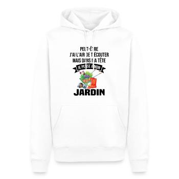 Dans ma tête je pense a mon jardin - Sweat à capuche Premium bio Homme - blanc - Devant - Nico (187cm)