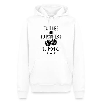 Tu tires ou tu pointes je picole - Sweat à capuche Premium bio Homme - blanc - Devant - Nico (187cm)