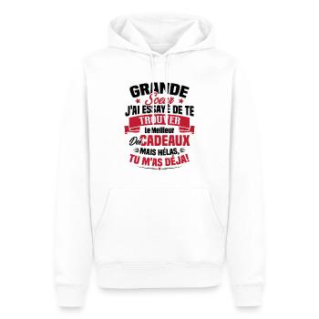 Grande Soeur J'ai essayé de te trouver des cadeaux - Sweat à capuche Premium bio Homme - blanc - Devant - Nico (187cm)