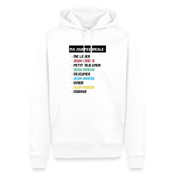 T shirt geek ma journée idéale - Sweat à capuche Premium bio Homme - blanc - Devant - Nico (187cm)