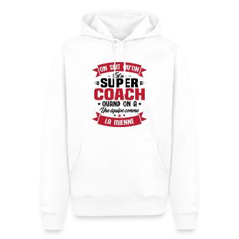On sait qu'on est un super coach - Sweat à capuche Premium bio Homme - blanc - Devant - Nico (187cm)