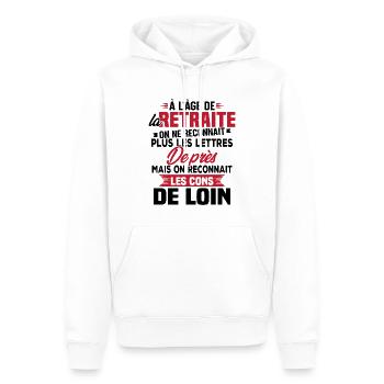 Avec l'age on reconnaît les cons de loin - Sweat à capuche Premium bio Homme - blanc - Devant - Nico (187cm)