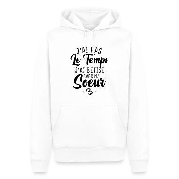 J'ai pas le temps j'ai betise avec ma soeur - Sweat à capuche Premium bio Homme - blanc - Devant - Nico (187cm)