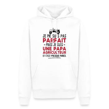 Pas parfait mais je suis une papa agriculteur - Sweat à capuche Premium bio Homme - blanc - Devant - Nico (187cm)