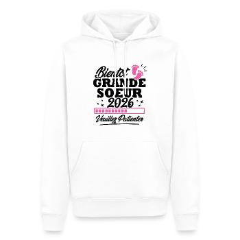 Bientôt grande soeur 2026 - Sweat à capuche Premium bio Homme - blanc - Devant - Nico (187cm)
