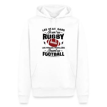 Les vrais gars jouent au rugby - Sweat à capuche Premium bio Homme - blanc - Devant - Nico (187cm)