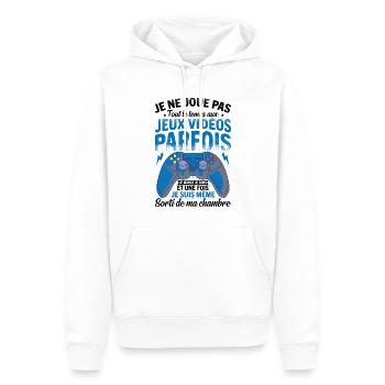 Je ne joue pas tout le temps aux jeux vidéos - Sweat à capuche Premium bio Homme - blanc - Devant - Nico (187cm)