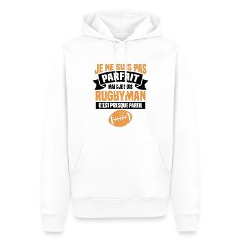 Pas parfait mais je suis rugbyman - Sweat à capuche Premium bio Homme - blanc - Devant - Nico (187cm)