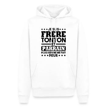 Frère tonton et Parrain - Sweat à capuche Premium bio Homme - blanc - Devant - Nico (187cm)
