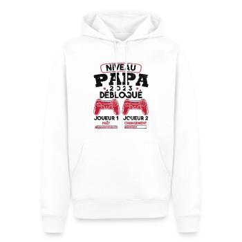Niveau papa débloqué futur père 2023 - Sweat à capuche Premium bio Homme - blanc - Devant - Nico (187cm)