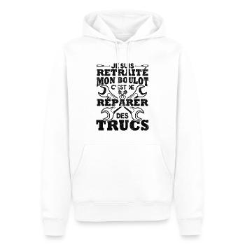 Retraité mon boulot est de réparer des trucs - Sweat à capuche Premium bio Homme - blanc - Devant - Nico (187cm)