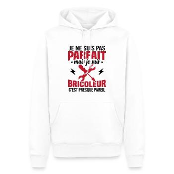 Pas parfait mais je suis bricoleur - Sweat à capuche Premium bio Homme - blanc - Devant - Nico (187cm)